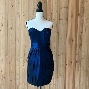 MAX and CLEO Shiny Electric Blue Strapless Cocktail Dress US6